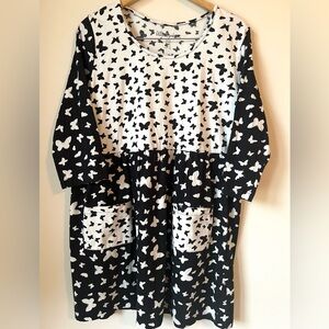 Ulla Popken Butterfly Print Round Neck A-line Knit Tunic Shirt Size 16/18